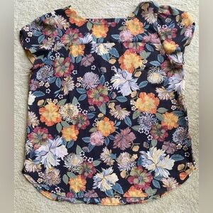 Breezy LOFT Top Black with Bold Floral Pattern and Cute Flutter Sleeves